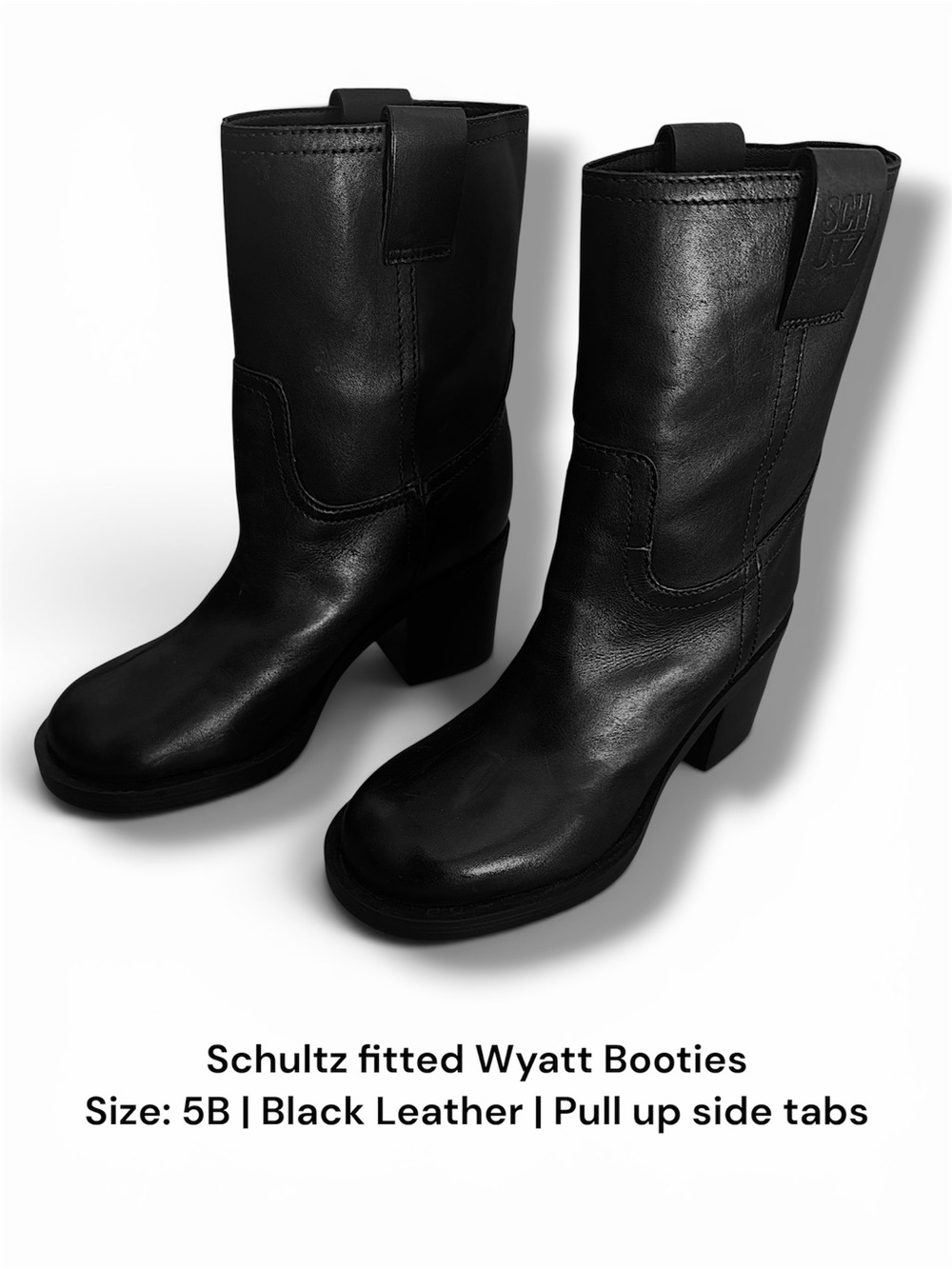Schultz Black Leather Mid-Calf Wyatt Booties | Sz 5B